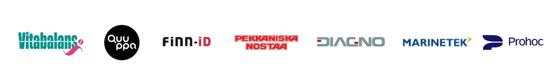 Vitabalans, Quuppa, Finn-ID, Pekkaniska, Diagno, Marinetek, Prohoc -logot